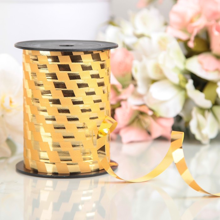 Лента декоративная, "Отражение-диагональ", золотая, 10 мм х 150 м
