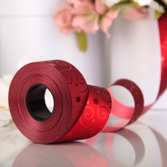 Лента декоративная "Галактика", металлизированная, красная, 34 мм х 50 м