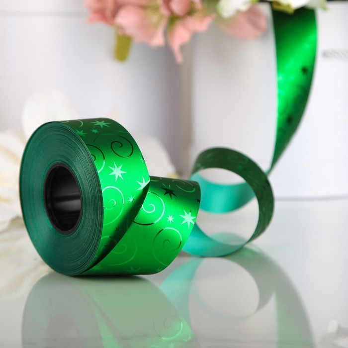 Лента декоративная "Галактика", металлизированная, изумрудная, 34 мм х 50 м
