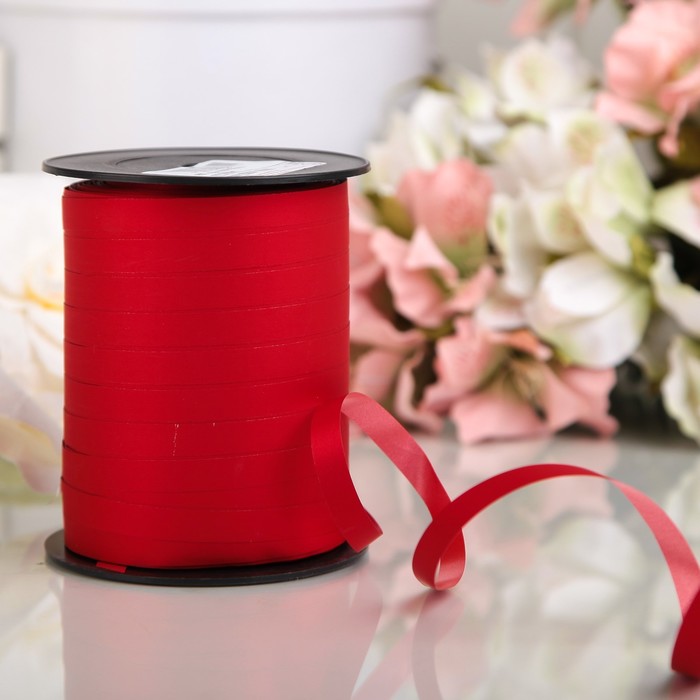 Лента декоративная "Шелк", металлизированная, красная, 10 мм х 250 м