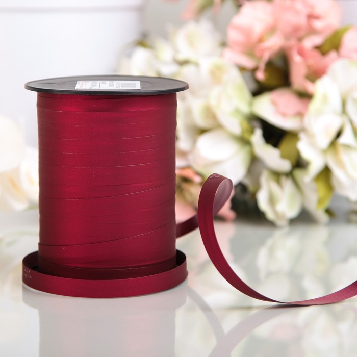 Лента декоративная "Шелк", металлизированная, бордовая, 10 мм х 250 м