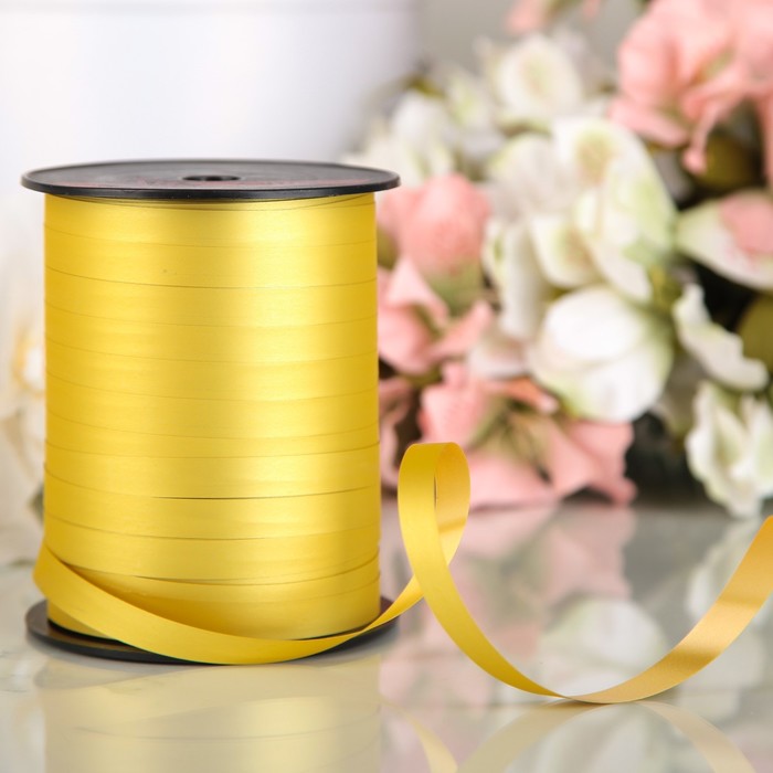 Лента декоративная "Шелк", металлизированная, лимонная, 10 мм х 250 м