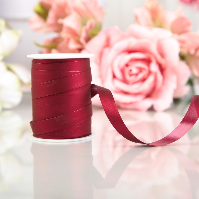 Лента декоративная "Шелк", металлизированная, бордовая, 10 мм х 10 м