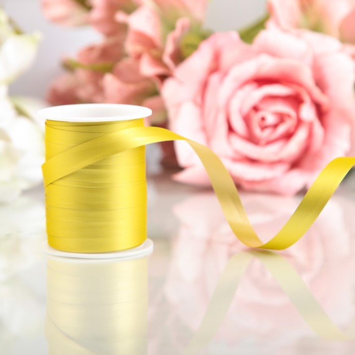 Лента декоративная "Шелк", металлизированная, лимонная, 10 мм х 10 м