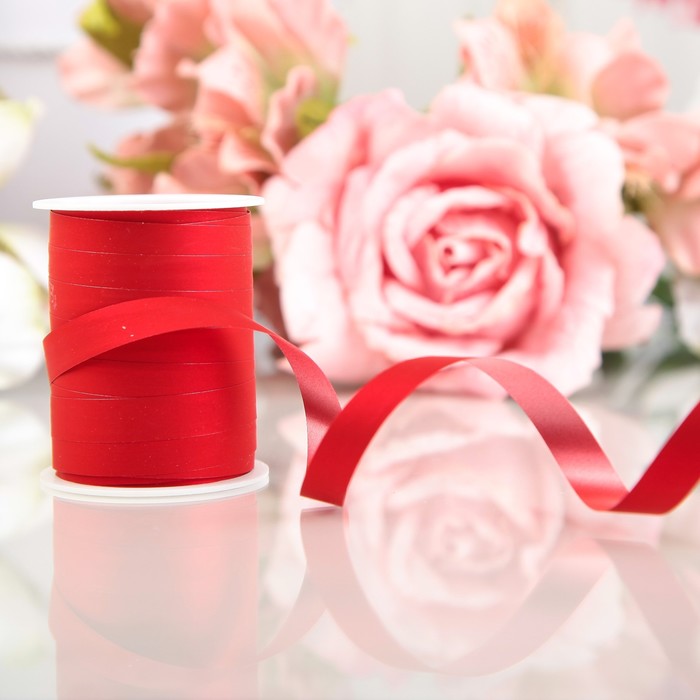 Лента декоративная &quot;Шелк&quot;, металлизированная, красная, 10 мм х 10 м