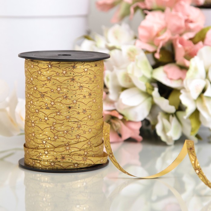 Лента декоративная, "Звезды", металлизированная, золотая, 7 мм х 250 м