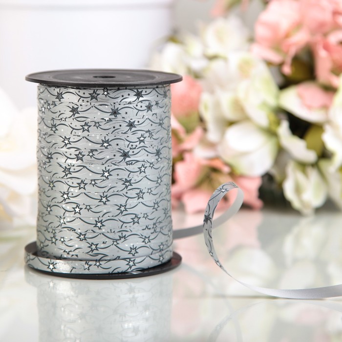 Лента декоративная, "Звезды", металлизированная, серебряная, 7 мм х 250 м