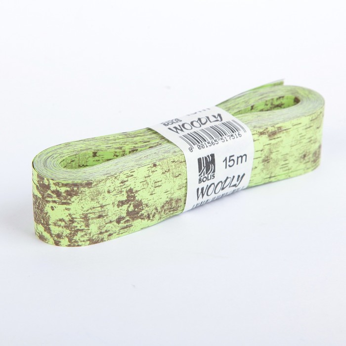 Лента декоративная, WOODLY CORTECCIA, двусторонняя, салатовая, 24 мм х 15 м