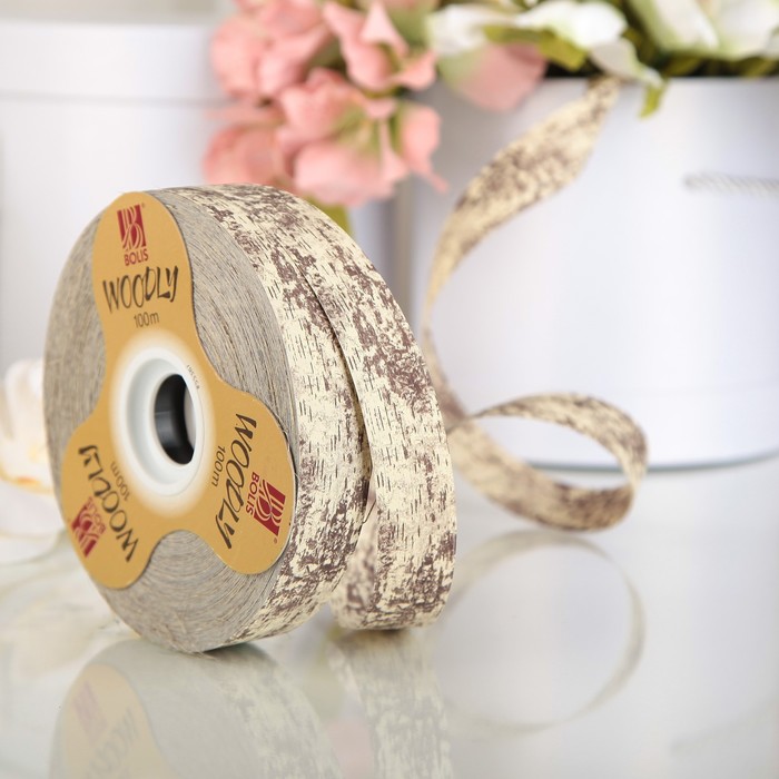 Лента декоративная, WOODLY CORTECCIA, двусторонняя, бежевая, 24 мм х 100 м