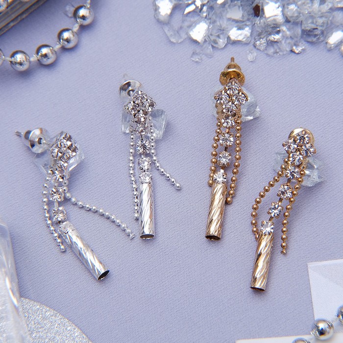 Серьги со стразами "Грация" нити, цвет МИКС