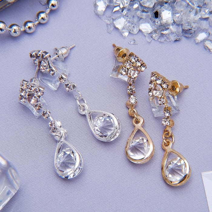 Серьги со стразами "Грация" капля висячая, цвет МИКС