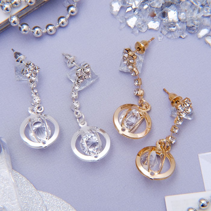 Серьги со стразами "Грация" шар, цвет МИКС