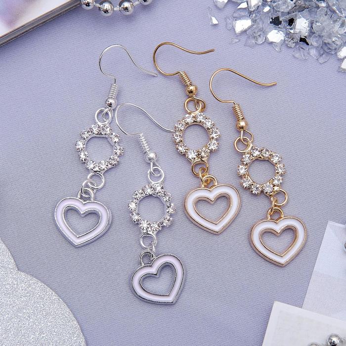 Серьги с эмалью "Грация" сердечко с кругом, цвет МИКС