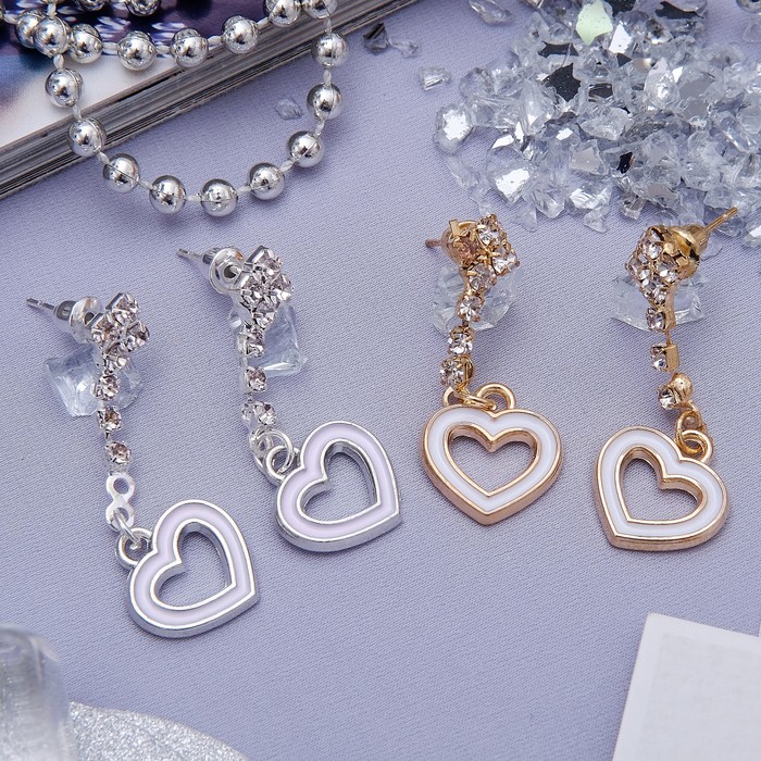 Серьги с эмалью "Грация" сердечко, цвет МИКС