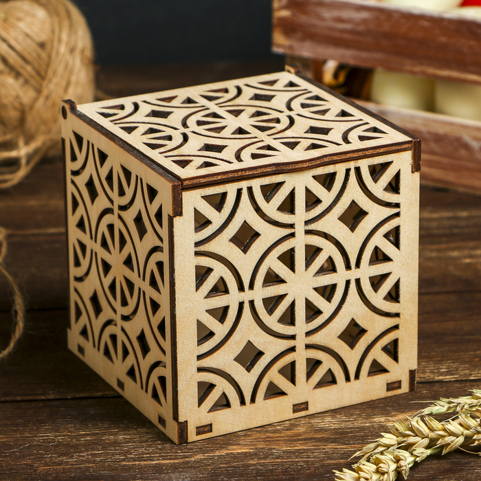 Шкатулка для декора "Кубик с узором №3" из фанеры 11х11х11 см (набор 6 деталей)