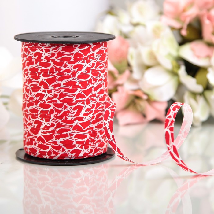 Лента декоративная "Сердца №2", красная, 10 мм х 250 м