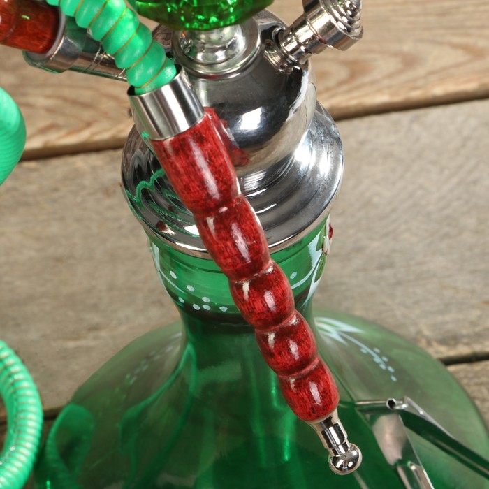 Кальян 67см 1тр, колба плоская зелёная с цветами, вставки на шахте хрусталь 5кр, 18х61 см