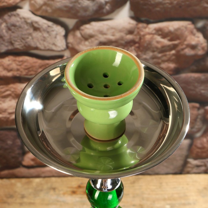 Кальян 67см 1тр, колба плоская зелёная с цветами, вставки на шахте хрусталь 5кр, 18х61 см