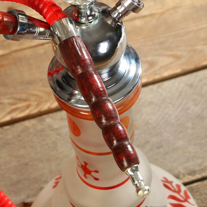 Кальян 74см 1тр, колба плоская красно-белая матовая, вставки на шахте хрусталь 2кр, 18х64 см 36141