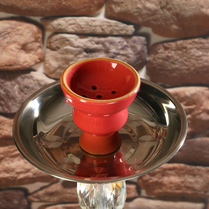 Кальян 74см 1тр, колба плоская красно-белая матовая, вставки на шахте хрусталь 2кр, 18х64 см 36141