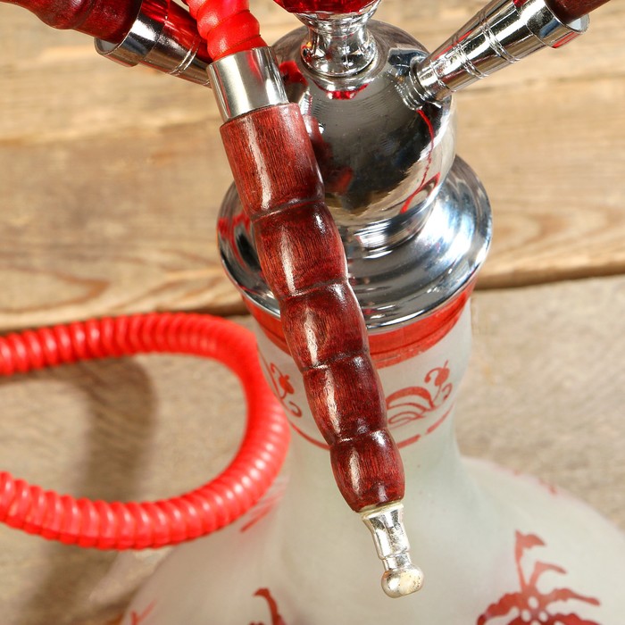 Кальян 65см 2тр, колба плоская матовая пальмы, вставки на шахте хрусталь 5кр красн, 18х65 см 36141