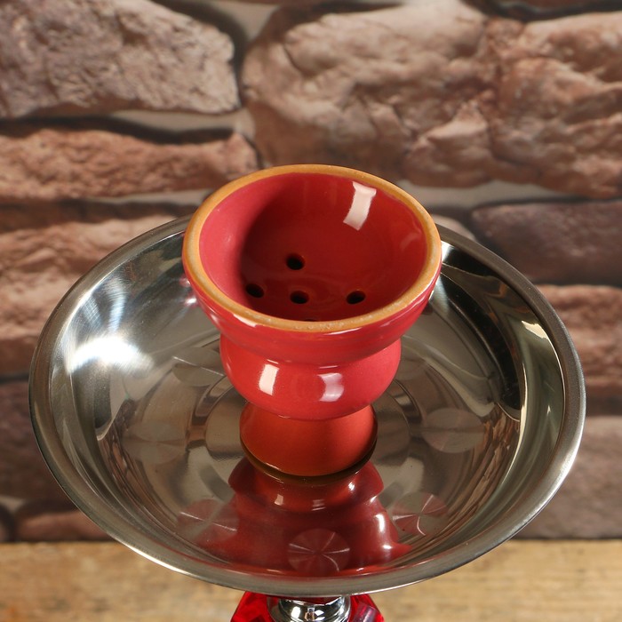 Кальян 65см 2тр, колба плоская матовая пальмы, вставки на шахте хрусталь 5кр красн, 18х65 см 36141