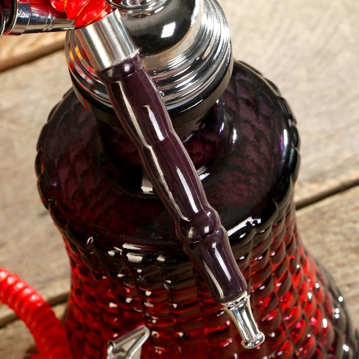 Кальян 53см 1тр, колба чёрно-красная рельефная, вставки на шахте акрил 3кр красные, 12х50 см 36141