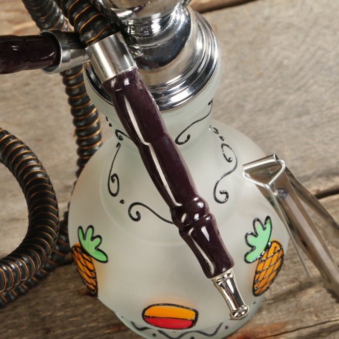 Кальян 49см 1тр, колба ваза белая с ананасами, шахта хром, 13х42 см