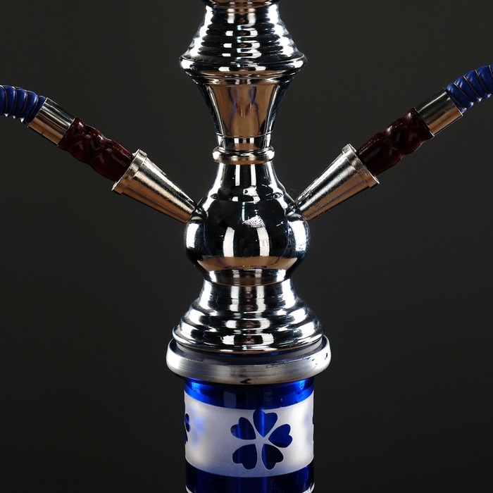 Кальян 68см 1тр, колба синяя с золотистым рисунком, шахта хром, 16х68 см