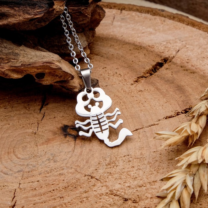 Кулон мужской "Стальной" скорпион, цвет серебро, 45 см