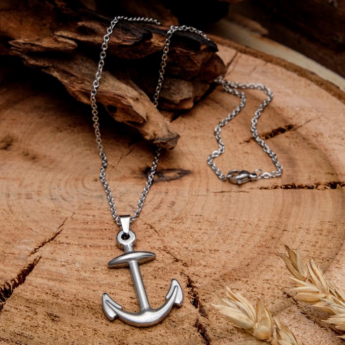 Кулон мужской "Стальной" якорь, цвет серебро, 45 см