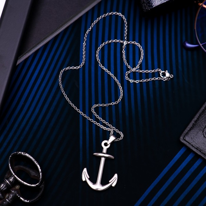 Кулон мужской "Стальной" якорь, цвет серебро, 45 см