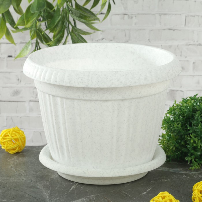 Горшок для цветов с поддоном d=16 см "Таити", цвет мраморный