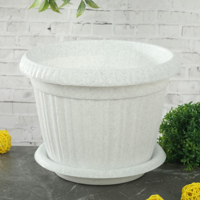 Горшок для цветов с поддоном d=18 см "Таити", цвет мраморный