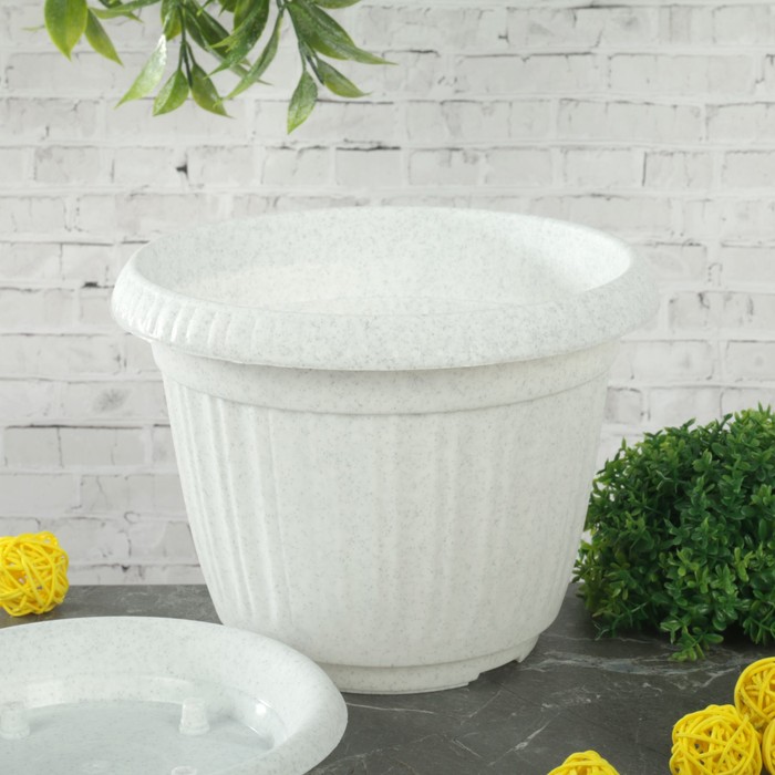 Горшок для цветов с поддоном d=18 см "Таити", цвет мраморный