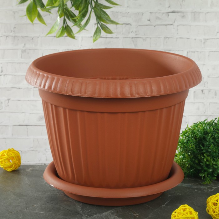 Горшок для цветов 1,7 л, d=20 см "Таити" с подставкой, цвет терракотовый