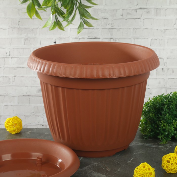 Горшок для цветов 1,7 л, d=20 см "Таити" с подставкой, цвет терракотовый