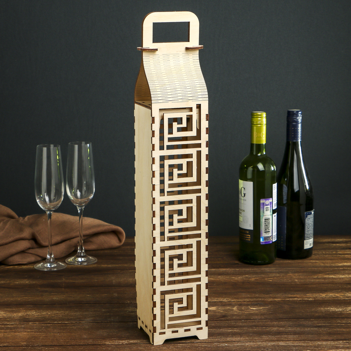 Заготовка д/декора"Коробка д/вина с орнаментом № 18" из фанеры 50х8,5х8,5 см (набор 12 дет.)