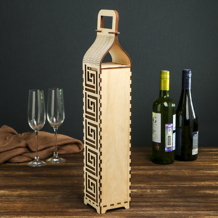 Заготовка д/декора"Коробка д/вина с орнаментом № 18" из фанеры 50х8,5х8,5 см (набор 12 дет.)