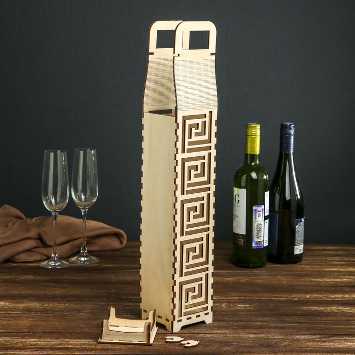 Заготовка д/декора"Коробка д/вина с орнаментом № 18" из фанеры 50х8,5х8,5 см (набор 12 дет.)