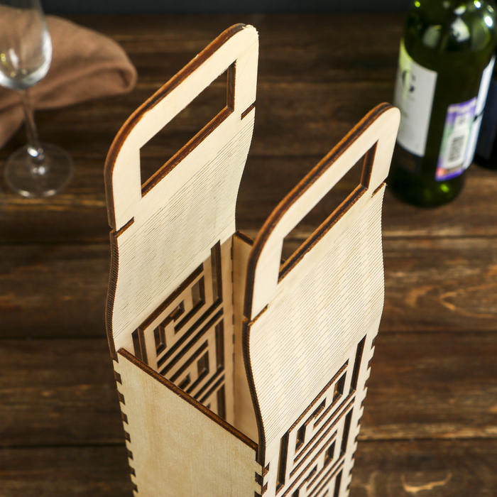 Заготовка д/декора"Коробка д/вина с орнаментом № 18" из фанеры 50х8,5х8,5 см (набор 12 дет.)