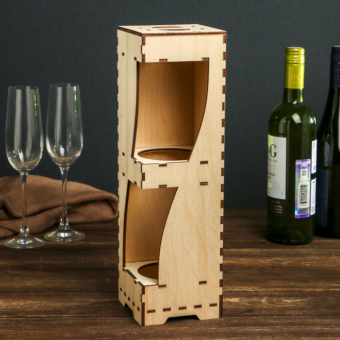 Заготовка для декора "Коробка для вина фигурная № 22" из фанеры 35х10х10 см (набор 14 дет.)