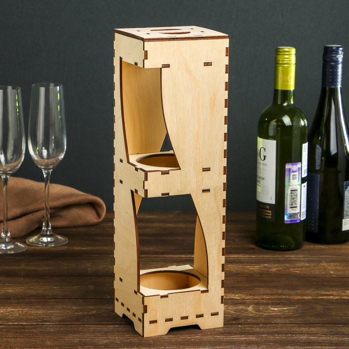 Заготовка д/декора "Коробка для вина фигурная №14" из фанеры 35х10х10 см (набор 14 детал.)