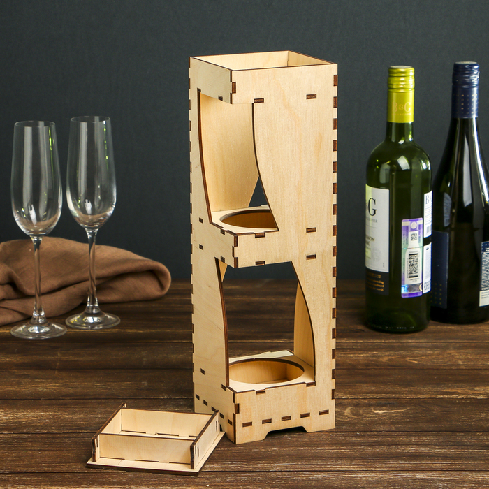 Заготовка д/декора "Коробка для вина фигурная №14" из фанеры 35х10х10 см (набор 14 детал.)