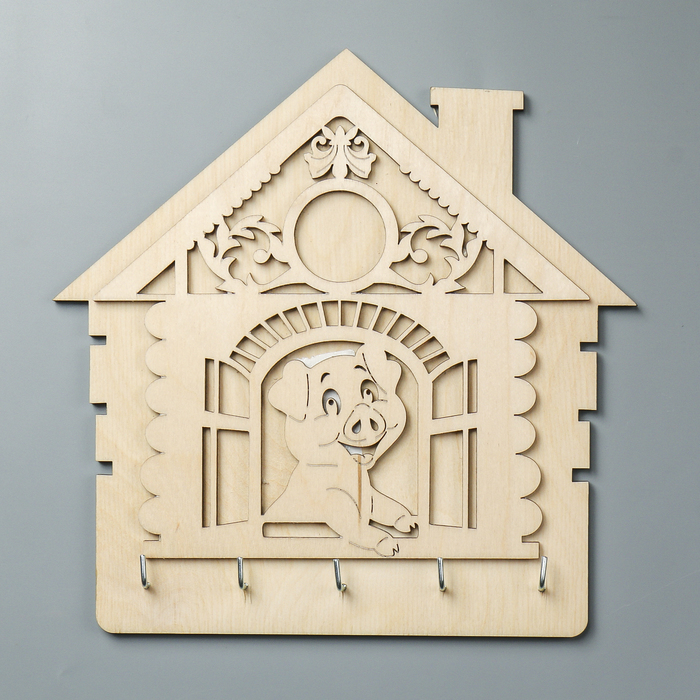 Ключница для декора "Свинка в окошке" из фанеры 23х23 см (набор 2 детали)