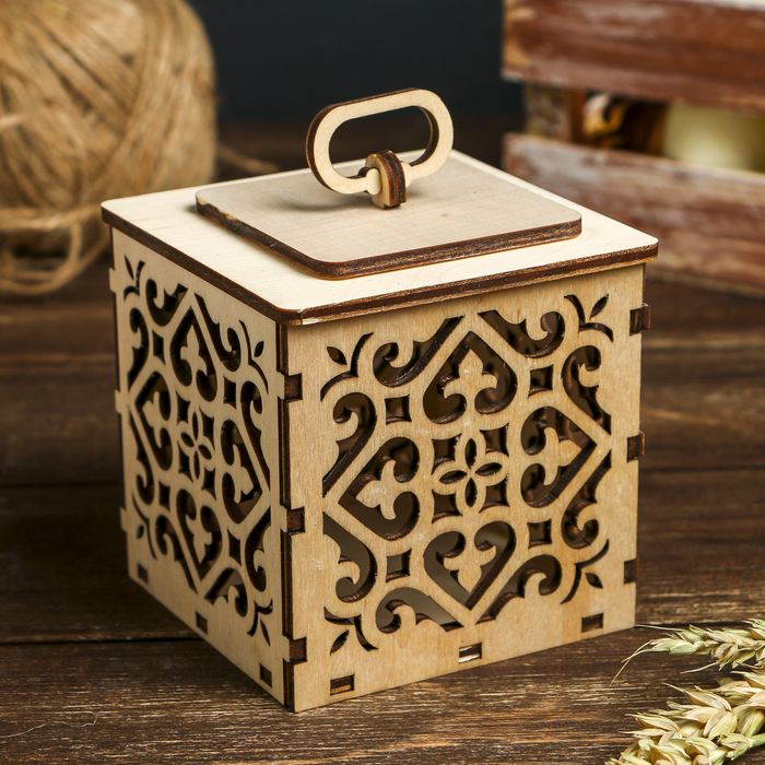 Коробочка для декора "Для подарка резная №1" из фанеры 11х11х11 см (набор 10 деталей)