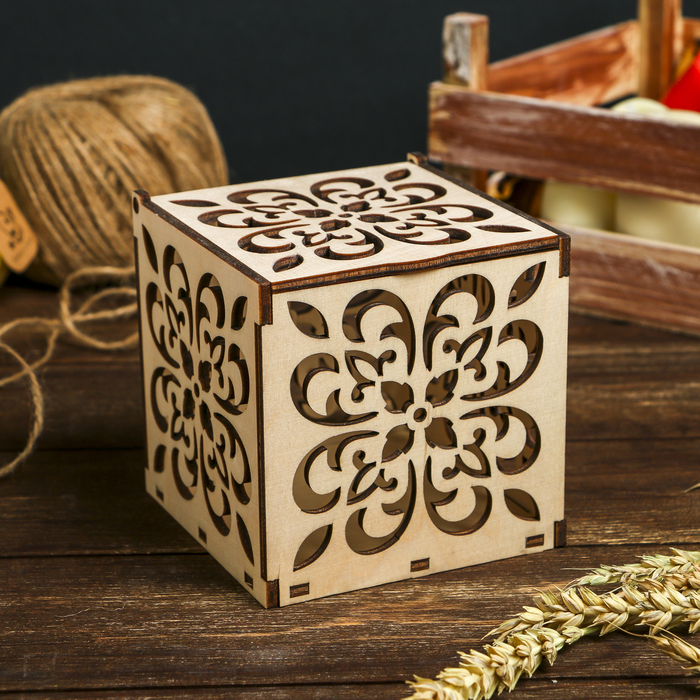 Шкатулка для декора "Кубик с узором №2" из фанеры 11х11х11 см (набор 6 деталей)