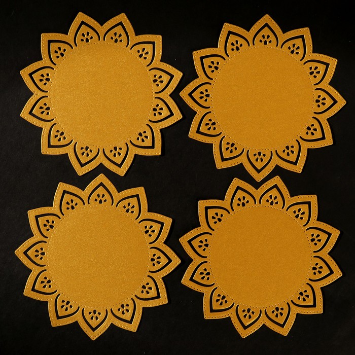 Фигурные вырубки "Солнышко / Подсолнух" (набор 4 шт) 10,5 см, ярко-золотые