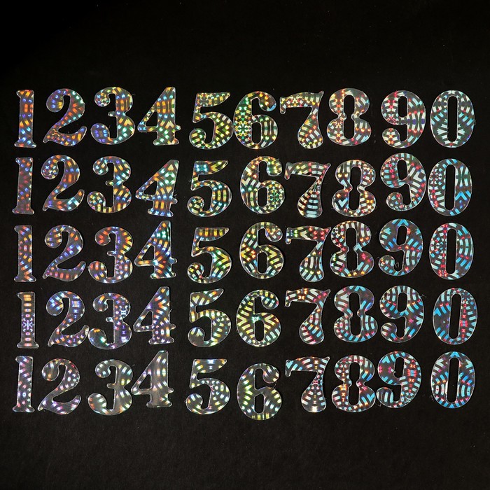 Фигурные вырубки "Цифры 0-9" (набор 50 шт) высота 2,5 см, серебро голограф