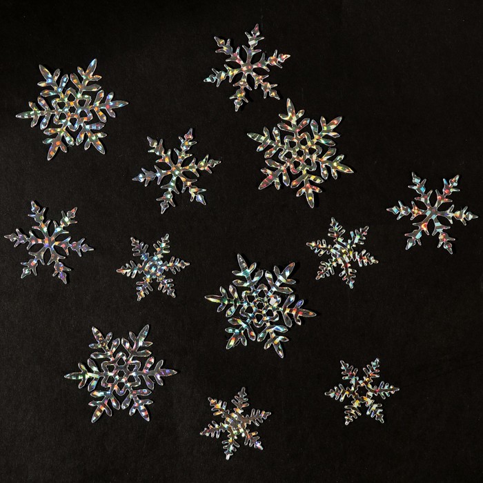 Фигурные вырубки "Снежинки-5" (набор 12 шт) 3/4/4,5 см, серебро голограф